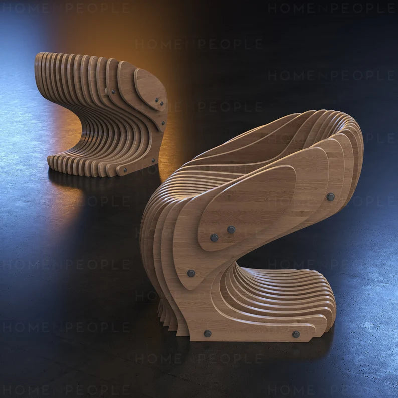 Parametric Armchair A-2 / CNC files for cutting / Cnc Wooden Seat Plan / Office Sculpture Chair / Modern Furniture / Dining Table Chair