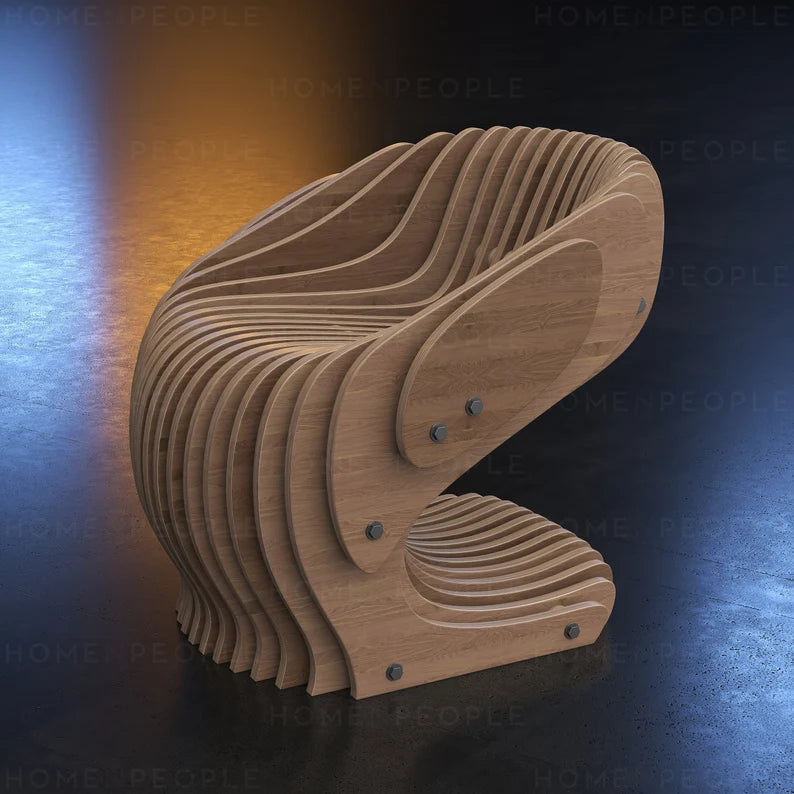 Parametric Armchair A-2 / CNC files for cutting / Cnc Wooden Seat Plan / Office Sculpture Chair / Modern Furniture / Dining Table Chair