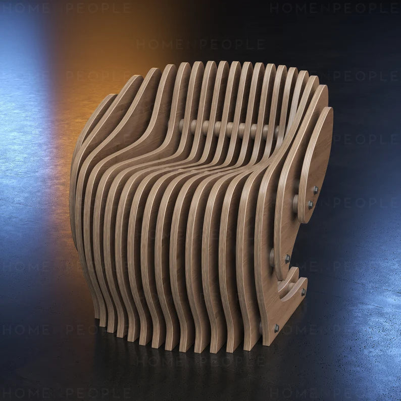 Parametric Armchair A-2 / CNC files for cutting / Cnc Wooden Seat Plan / Office Sculpture Chair / Modern Furniture / Dining Table Chair