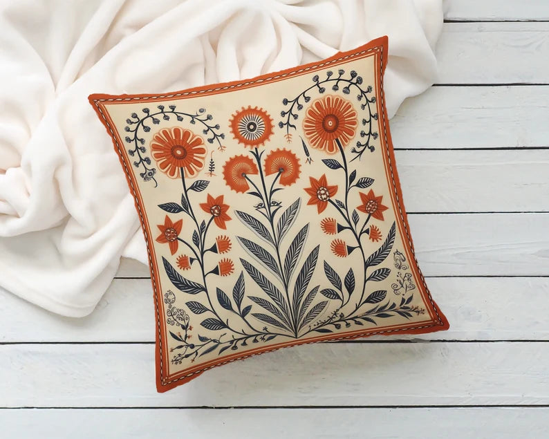 Terracotta Folk Art Pillow