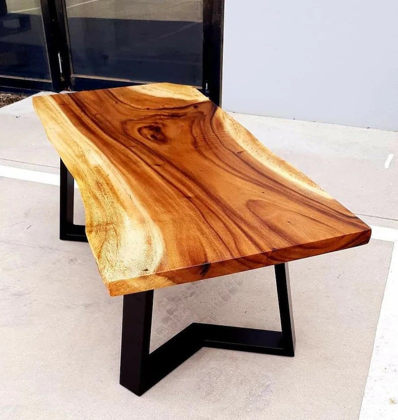 Live Edge Coffee Table / Custom Stainless Steel Black Legs / Bespoke Coffee Table / Live Edge Tea Table