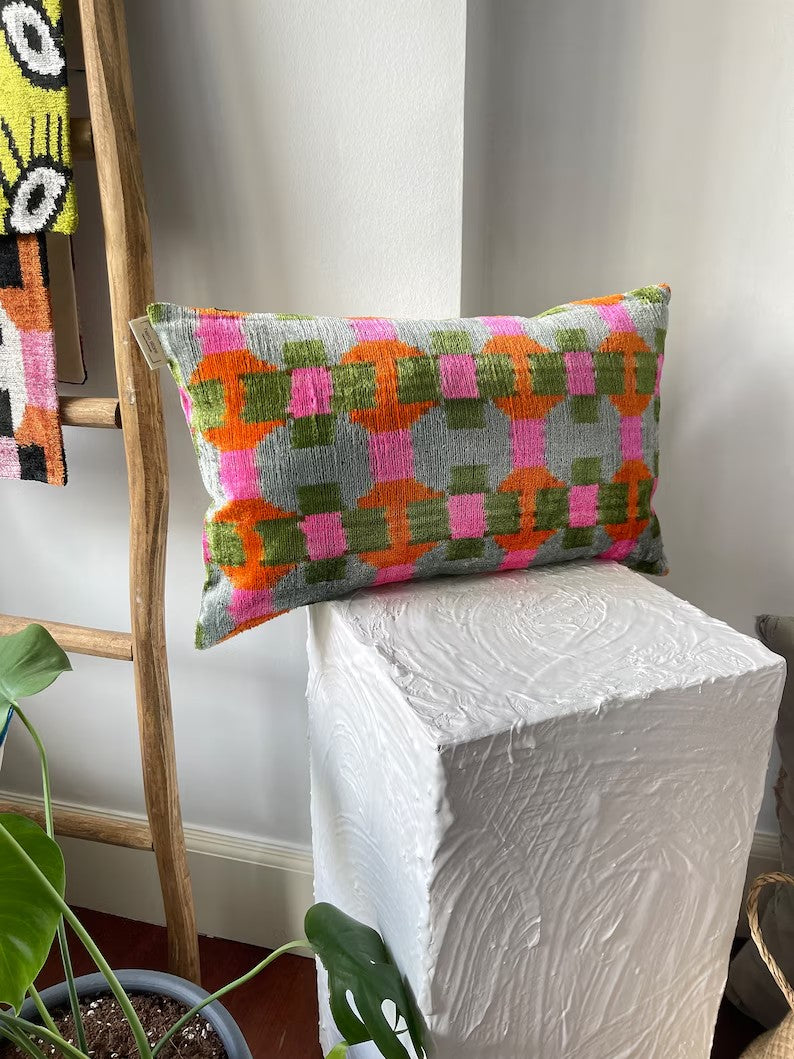 Colorful ikat Velvet Pillow