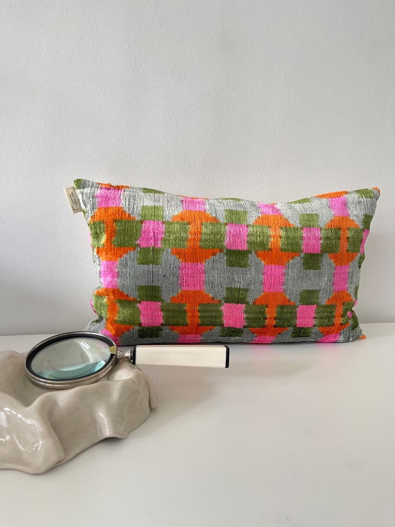 Colorful ikat Velvet Pillow