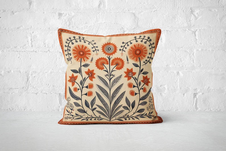 Terracotta Folk Art Pillow