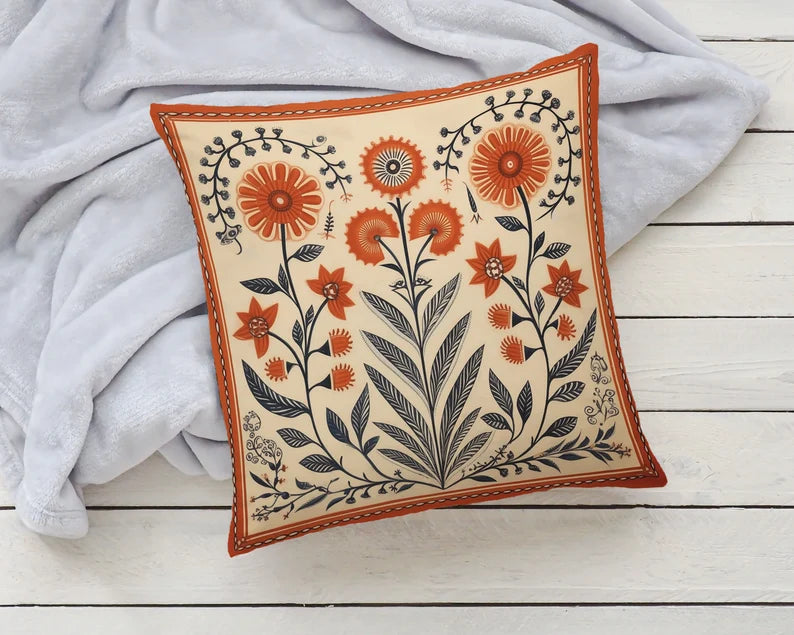 Terracotta Folk Art Pillow