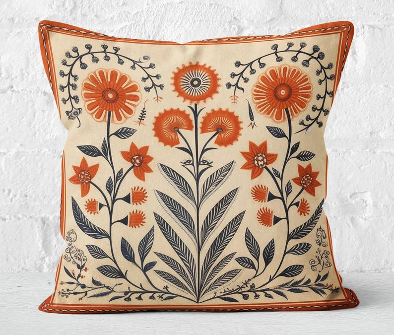 Terracotta Folk Art Pillow