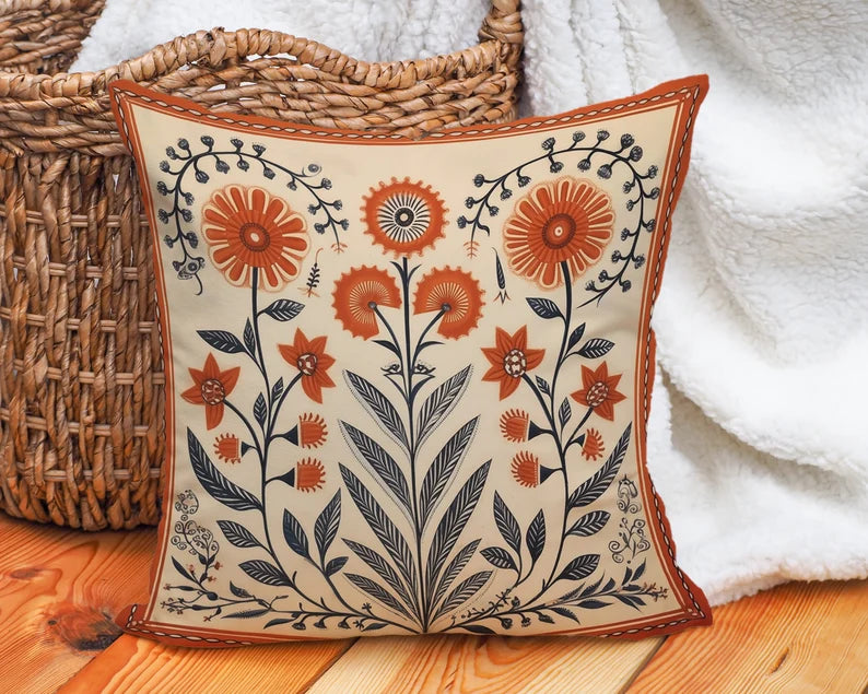 Terracotta Folk Art Pillow