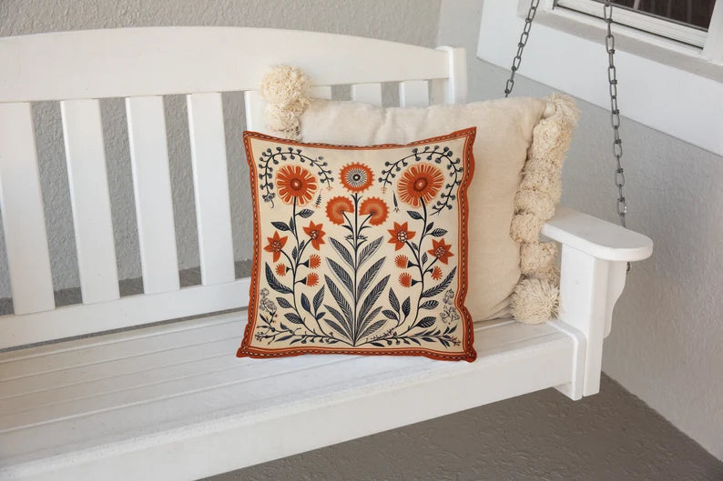 Terracotta Folk Art Pillow