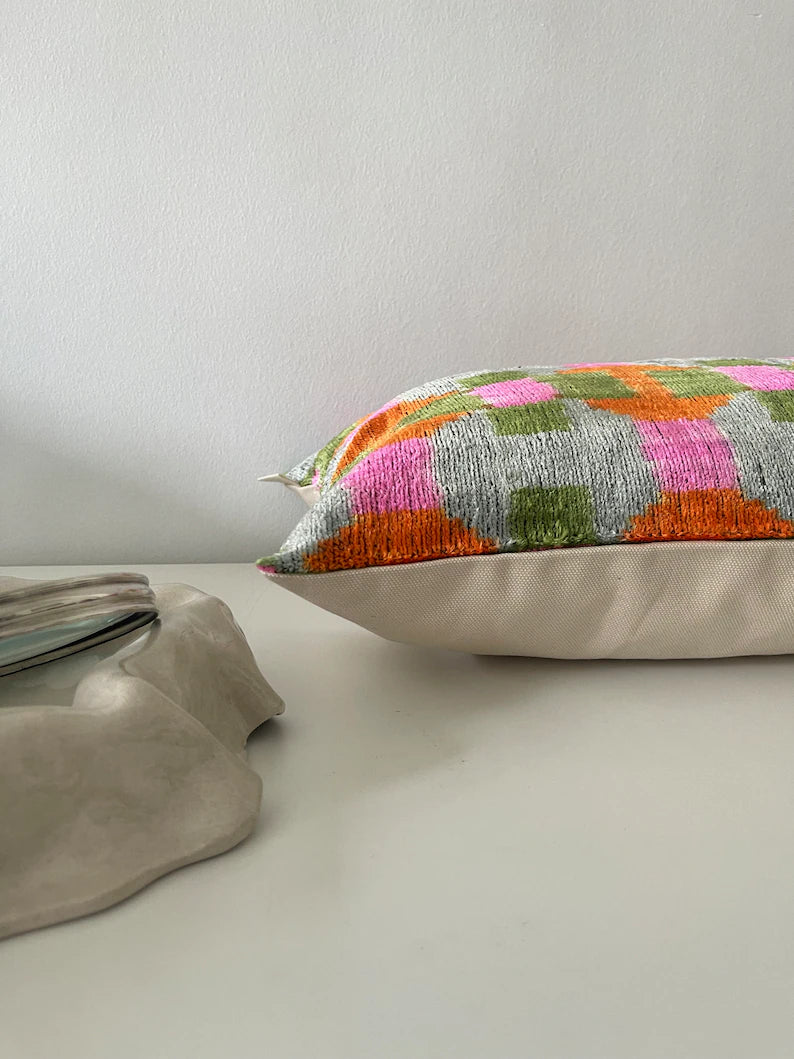 Colorful ikat Velvet Pillow