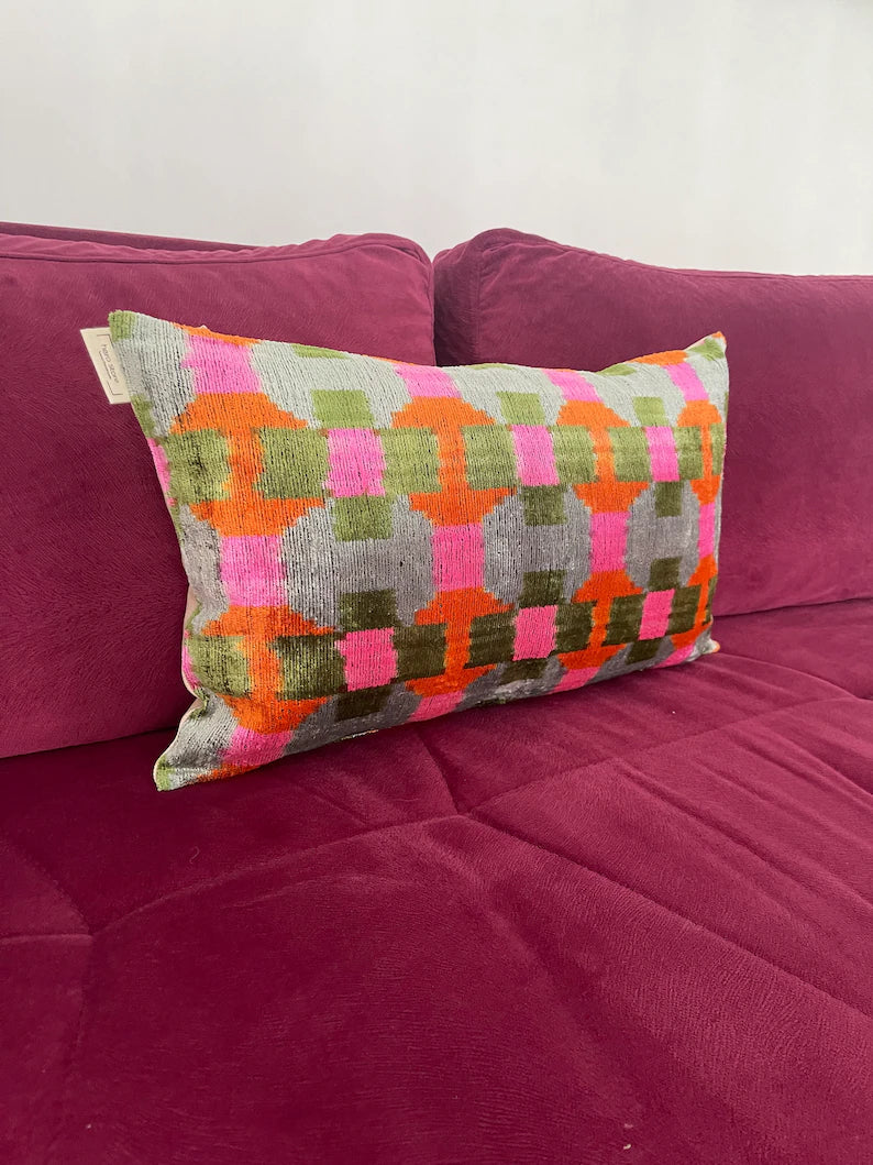 Colorful ikat Velvet Pillow