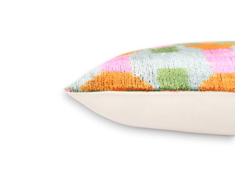 Colorful ikat Velvet Pillow