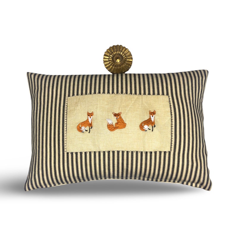 Woodland fox and stripe kidney pillow in