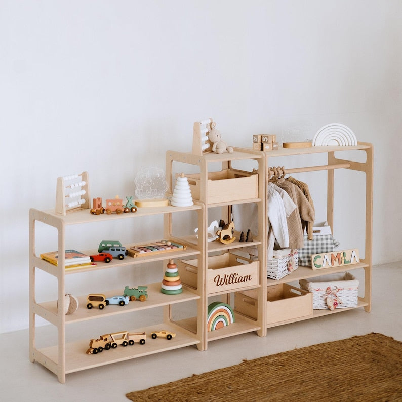 Set of 3 Shelves: Toy Storage + Montessori Wardrobe