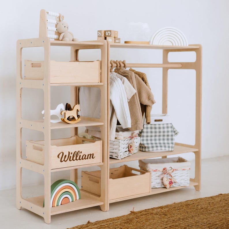 Set of 3 Shelves: Toy Storage + Montessori Wardrobe