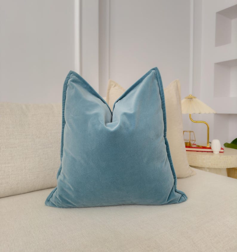 Premium Velvet Duck Egg Blue Throw Pillow Cover