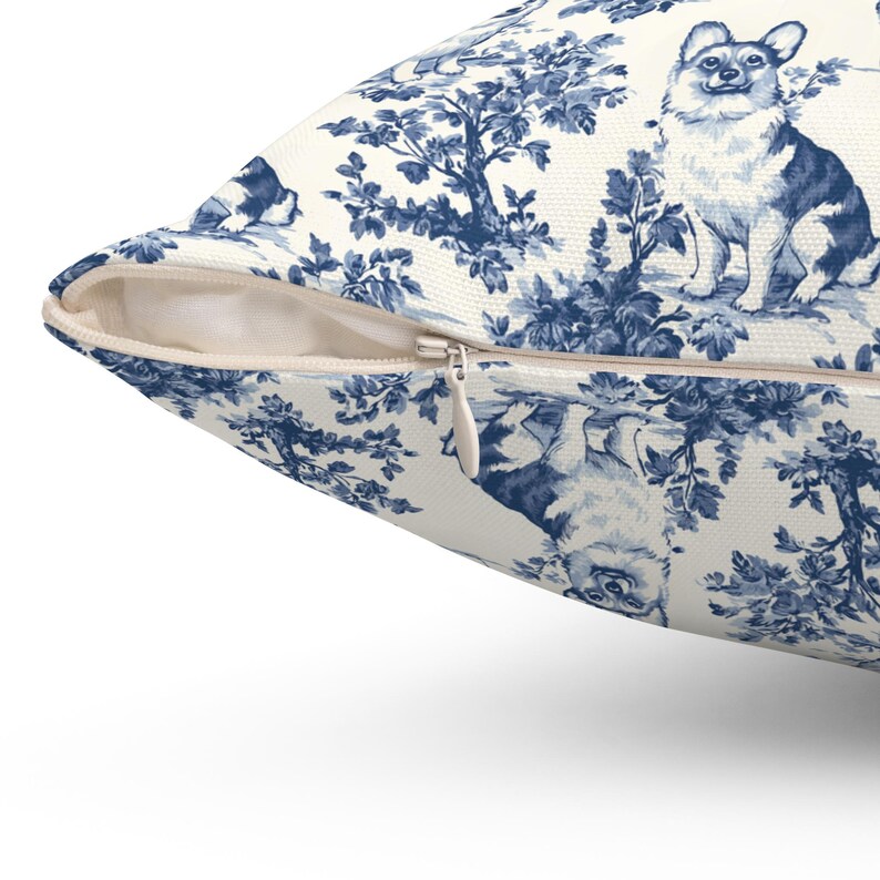 Corgi Toile Pillow - Blue and Cream Toile Pembroke Welsh Corgi Dog Pillow